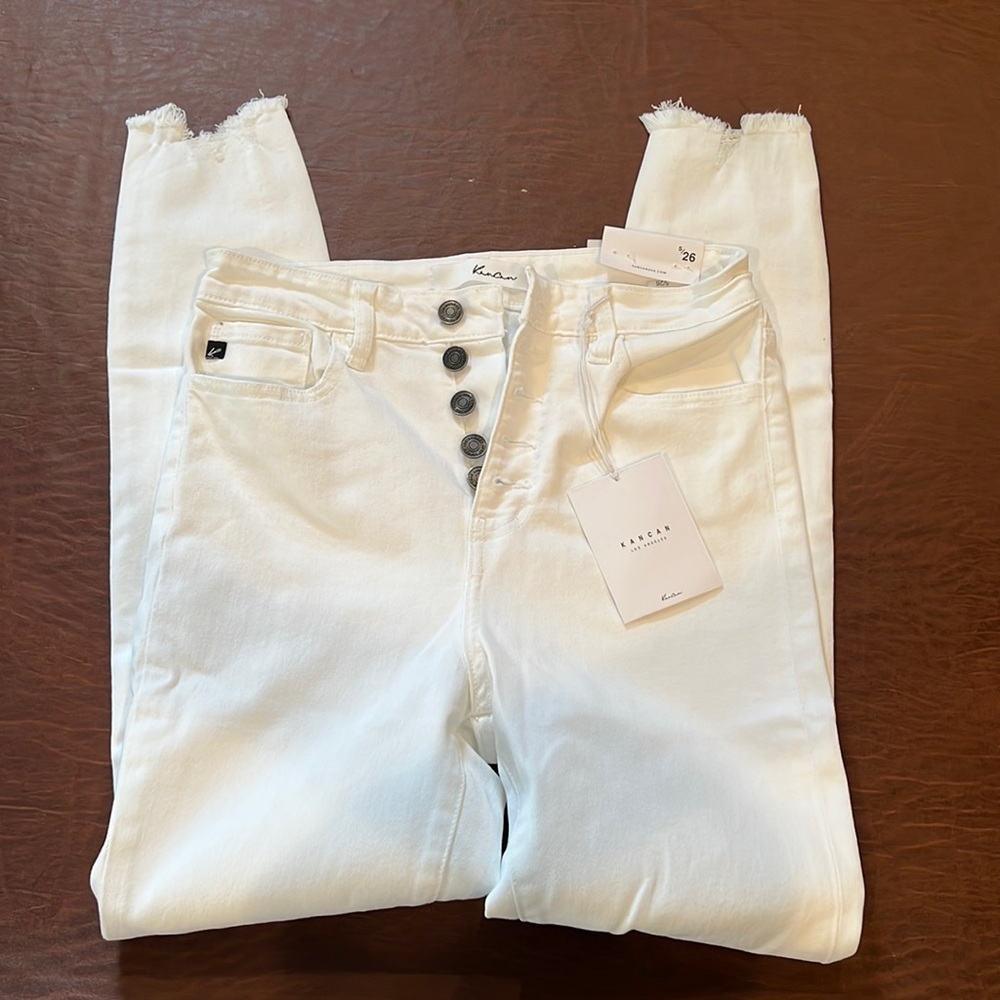 KanCan high rise super skinny white jeans
